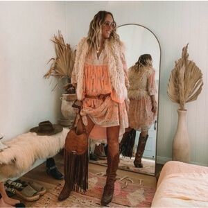 Spell Hendrix Boho Dress Small Dusty Pink